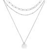 RUGGED steel - Collana da donna in acciaio inox con ciondolo Coin-Charm a piastrina - catena satellite a 2 file / catena a maglie 40/50 cm (+5 cm) e choker Paperlink (separato) 45 cm - Argento Oro