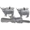 Gamekeepers Cottage gifts Set regalo con gemelli e fermacravatta a forma di mucca Highland