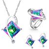 Tobestu Set di gioielli T295 con collana e orecchini a perno coordinati in cristallo quadrato con topazio creato, UK Size N1/2(54.4mm), Pietra, Zirconia cubica