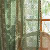 YJ YANJUN Tenda verde all'uncinetto, lunga 183 cm, stile vintage, bohémien, in pizzo trasparente, con nappe, tende rustiche per soggiorno, camera da letto, ufficio, decorazione estetica neutra bohémien, 150 x