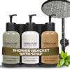 Terra Pure Spa Collection | Dispenser di sapone da doccia a parete senza trapano | Bottiglie da 300 ml | Staffa di bloccaggio a prova di manomissione | 1 staffa con shampoo, balsamo, bagnoschiuma