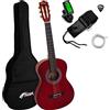 Tiger CLG4-RDTU Chitarra Classica Spagnola 3/4 - Ideale per Principianti e Bambini 9+ anni - Accordatore, Custodia, Plettro, Tracolla e Corde di Ricambio Inclusi - Rosso - Dimensione Tre Quarti