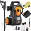 Yospinber Idropulitrice Alta Pressione, 1600W, Pressione max.140 bar, 420 l/h, Tubo Flessibile da 8M Cavo da 2M, con Ugello Regolabile Pistola et Avvolgitubo integrato, per Casa, Giardino e Auto, Irrigazione