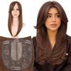 Elailite Hair Topper Donna Clip in con Frangia per Capelli Castano Chiaro, Posticci con Clips Middle Parting Toupet Toupee Protesi 45cm 175g (Base 15cm*15cm)