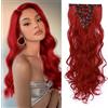 TESS Extension Capelli Clip 60 cm, Extension con Clip Ondulato Rosso Borgogna 18 Clips 8 PCS Extension Clip Capelli 140g Capelli Finti