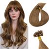 TESS Extension con Cheratina Capelli Veri 25 Ciocche 20g #6 Castagno Chiaro, 100% Human Hair Naturali Bonding Extensions 35cm