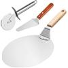 Tuxxjzm Tagliapizza, strumenti per pizza, set da 3 pezzi, pala per pizza in metallo con manico in legno, strumento per forno per pizza, tagliapizza per uso commerciale