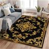 Generic Tappeto con bordo decorativo lavabile - 80 cm x 150 cm, design in stile barocco dorato, antiscivolo, a pelo corto in finta lana, tappeti morbidi per soggiorno, tappeto decorativo per la casa