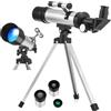 ULTECHNOVO Telescopio Astronomico Rifrattore Argento con Treppiede Regolabile, Lente da 50mm, Meccanismo di Messa a Fuoco di Precisione per L'osservazione delle Stelle e Attività