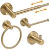 BESy Set di accessori da bagno da 4 pezzi (portasciugamani regolabile da 40 a 66 cm, anello per asciugamani, porta carta igienica, gancio per asciugamani), set di accessori da bagno a parete, in