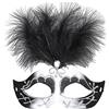 W WIDMANN MILANO Party Fashion Maschera veneziana nera e bianca con glitter, gemma e piume da donna
