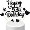 Conruich Decorazione per Torta di Compleanno 53 anni Uomo Donna, Cake Topper Happy 53th Birthday Nero, Torta Torta Stella Cuore Nero per Decorazione Festa 53 anni Compleanno Donna Uomo
