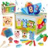 Charmofun Giochi Montessori 1 Anno, Scatola Fazzoletti Montessori Bambini, Cubo Multiattivita Legno, Giocattolo Educativo con Xilofono, Giochi di Pesca