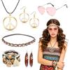 Grantop Set di 7 accessori hippie, costume hippie da donna, accessori hippie 70 anni '60 con occhiali da sole hippie, collana con simbolo di pace, costume di carnevale da donna (7)