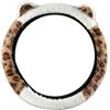 Generisch Coprivolante in peluche leopardato, invernale, morbido peluche con orecchie, versione elastica e antiscivolo, coprivolante Leo, grazioso accessorio per auto, per interni, universale (D)