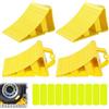 PORFOYO 4 pezzi di cunei, cunei con manici, in plastica gialla con 10 adesivi riflettenti, cunei antiscivolo, in plastica gialla, cunei per auto, roulotte, camper, moto