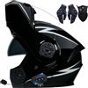 SONGDIQI Bluetooth Casco Modulare per Moto con Doppia Visiera Antiriflesso, per Moto Integrale con Radio FM Integrata Bluetooth(C6,S(55~56CM))