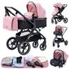 GLOKID Passeggino 3 in 1，Passeggino Canne，Trio，Con Seggiolino Accessori，Adattatori universali，Passeggino per bambini fino a 25 kg，4 ruote con ammortizzatori，navicella，grandi ruote (X1 Rosa)
