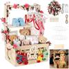 XIEJ Armadio in legno per baby shower, cesto regalo personalizzato per bambini con manico regolabile, include luci a corda, ghirlanda, 6 ganci e 6 clip, regalo unico per neonati per ragazzi e ragazze