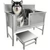 Generico Vasca da Bagno per Cani in Acciaio Inox 304, Vasca Toelettatura Professionale con Pedana di accesso e Porta Scorrevole, Stazione Lavaggio Cani Antiscivolo con Miscelatore fino a 100 kg (47.24in)