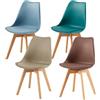 EGGREE Set di 4 Sedie da Sala da Pranzo con Gambe in Faggio Massiccio Cuscino in PU Sedie da Cucina Ufficio con Design Moderno e Scandinavo,Morandi Azzurro+Turchese+Kaki Chiaro+Marrone Cioccolato
