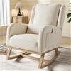 belupai Sedia a dondolo scandinava,sedia da allattamento con cuscino lombare,Poltrona a dondolo in lino,Poltrona a dondolo riposo con tasche laterali,struttura in legno massello,Beige,68x93x96cm
