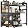 KMQRDZi Libreria da scrivania a 2 animali, per computer, scrivania in legno, con organizer multifunzione a rete metallica (nero, larghezza 115 cm)