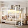 Rosebibi Letto in ferro, 90 x 200 cm, letto a castello, adatto per bambini e ragazzi, versatile, letto a soppalco in metallo con strisce LED controllate da APP, scale con vano portaoggetti, armadio aperto