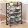 Generic Carrello per libri mobile con ruote, organizer compatto da scrivania, librerie in metallo, scaffale per riviste per spazi ristretti