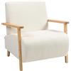 HOMCOM Poltrona da Salotto con Rivestimento in Tessuto Sherpa, Poltroncina da Camera Stile Nordico con Braccioli e Gambe in Legno di Gomma, Imbottitura Spessa, Crema