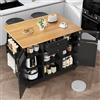 Huayz Isola da cucina, armadio da cucina con piano di lavoro, con ruote e tavolo pieghevole, 2 cassetti, 4 porte, per cucina e sala da pranzo, 140 x 70 x 93,5 cm (nero)