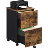 VASAGLE Cassettiera a 2 cassetti, credenza su ruote, per documenti A4, cartelle sospese, stile industriale, marrone rustico e nero OFC040B01