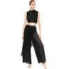 TSSOE Vestito per Ballo Contemporaneo per Donna con Pantalone A Gamba Larga E Giubbotto Corto per Danza Lirica Moderna con Slip Integrato Abbigliamento per Danza Nero XL