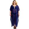 Miss Lavish London Caftano Ricamato a Mano Caftano Spiaggia Copre Kimono Estate Maxi Abiti, 140-blu Navy, 52