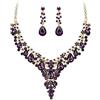 EVER FAITH Set di Gioielli da Sposa per Le Donne, Collana di Strass a Fiore dichiarato, Orecchini Pendenti Viola Scuro, Fondo Oro