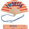 Fisura - Ventaglio originale con messaggio "Siesta". Accessorio pieghevole in legno con glitter arancione, ventilatore manuale estivo per spiaggia, viaggio o festival, laccetto incluso 42,5 x 23 cm