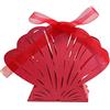 GIVBRO Scatole per caramelle a forma di conchiglia, scatole regalo per bomboniere, contenitori per biscotti con nastri per feste di compleanno, forniture per la casa, rosse, 50 pezzi