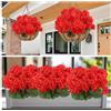 LEIMEND Fiori Artificiali 6 Bundles Falso Geranio Fiori Resistente Ai Raggi UV Faux Verde Arbusti Piante per Patio Portico Finestra Scatola di Casa di Nozze Agriturismo Decor Rosso