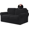 BXFUL Copridivano Elasticizzato con Schienali Separati E Cuscini Seduta, Copridivano Antiscivolo con Fascia Elastica, Proteggi Mobili Jacquard (2 Posti,Nero)