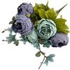 HAOSHICS Bouquet di fiori di peonia in seta artificiale, bouquet realistico di peonie finte per decorazione di casa, ufficio, matrimonio, festa nuziale (Blu Vintage)