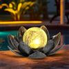GIGALUMI Luci Solari per Esterni, Decorazione da Giardino, Petalo in Metallo Fiore di Loto, Lanterna in Vetro Craquelé, Decorazione da Tavolo per Esterni, IP44 Impermeabile, per Patio, Prato(Grigio)