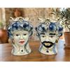 Mondocreazioni Coppia teste di moro regina e re in ceramica decorata stile siciliano vasi moderni gic (FOGLIE, 16 X 16 X 25 CM)