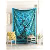 Popular Handicrafts Arazzo con albero della vita, stile hippie, caleidoscopico, intricato disegno floreale, copriletto indiano, da appendere alla parete, 140 x 215 cm, turchese