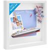 PHOTOLINI 3D cornice 30x30 cm bianco, profonda con vetro e passe-partout, cornice per oggetti fino a 3 cm di profondità, legno MDF - perfetta per il fai da te e come regalo