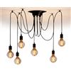 GOMETY Lampadario a sospensione a 6 teste a forma di ragno, stile retrò, lampadario industriale, lampada a sospensione regolabile fai da te E27, lampada da soffitto con cavo da 1,5 m, per camera da letto