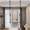 QAZXDRFG Specchio da soffitto con Luce LED, Specchio Ovale in Metallo Galleggiante, Illuminazione Regolabile in 3 Colori, Adatto per Ingresso, Guardaroba e Decorazione della casa (Nero, 60x90 cm)