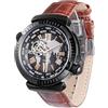 SURVAN WatchDesigner Orologio Automatico Meccanico da Uomo Scheletrato,Quadrante con Mappa del Mondo, Cassa in Acciaio Placcata Oro 18K, Vetro Zaffiro, Cinturino in Pelle Vera, Eleganza (MArrone)
