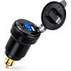 Hemlosk Caricatore Auto Accendisigari USB, Presa DIN a QC 3.0 Dual USB Carica Cellulare per Auto Impermeabile con Voltmetro LED Display Digitale, per Moto BMW 12-24 Volt