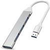 Wowssyo Hub 4 in 1 Con 1 Porta USB 3.0 e 3 Porte 2.0 - Splitter Compatibile Con Computer Portatili MacBook Pro Windows e Altri Dispositivi - Argento