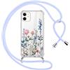 Xylota Cover per iPhone 11 6,1'' con Cordino, Aesthetic Fiori Motivo Disegni Trasparente Custodia con Regolabile Tracolla Laccio Collana Case, Silicone Protettiva Custodie per iPhone 11, Blu